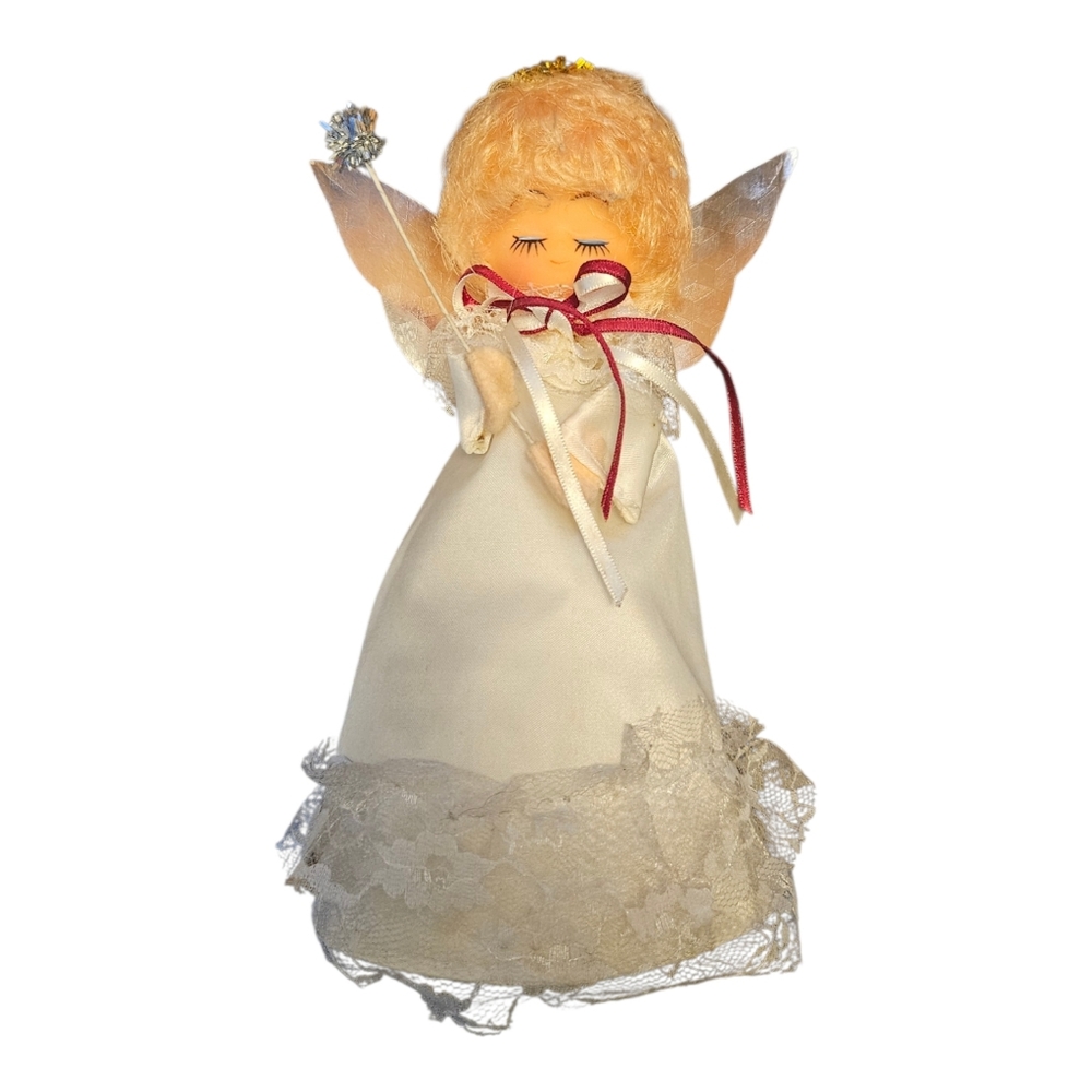 Vintage 50's MCM Angel Tree Topper Plastic Head Kitschy Closed Eyes Cardboard